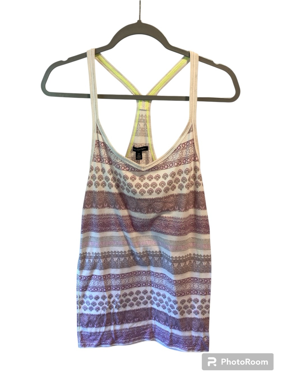 American Eagle Outfitters White and Mauve Striped Racerback Tank
